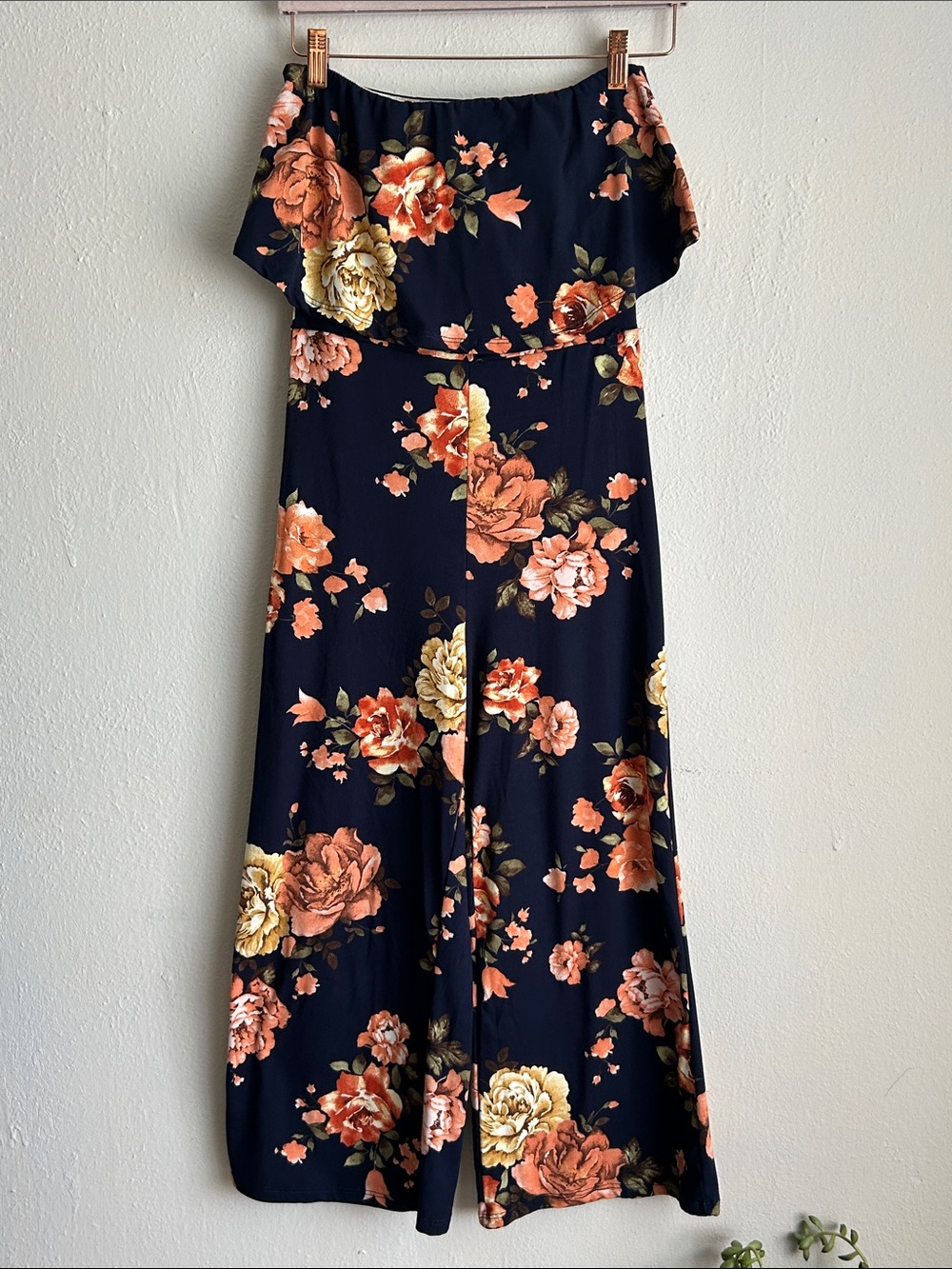 Women’s Blue Floral Off-Shoulders Jumpsuit - Small NWOT